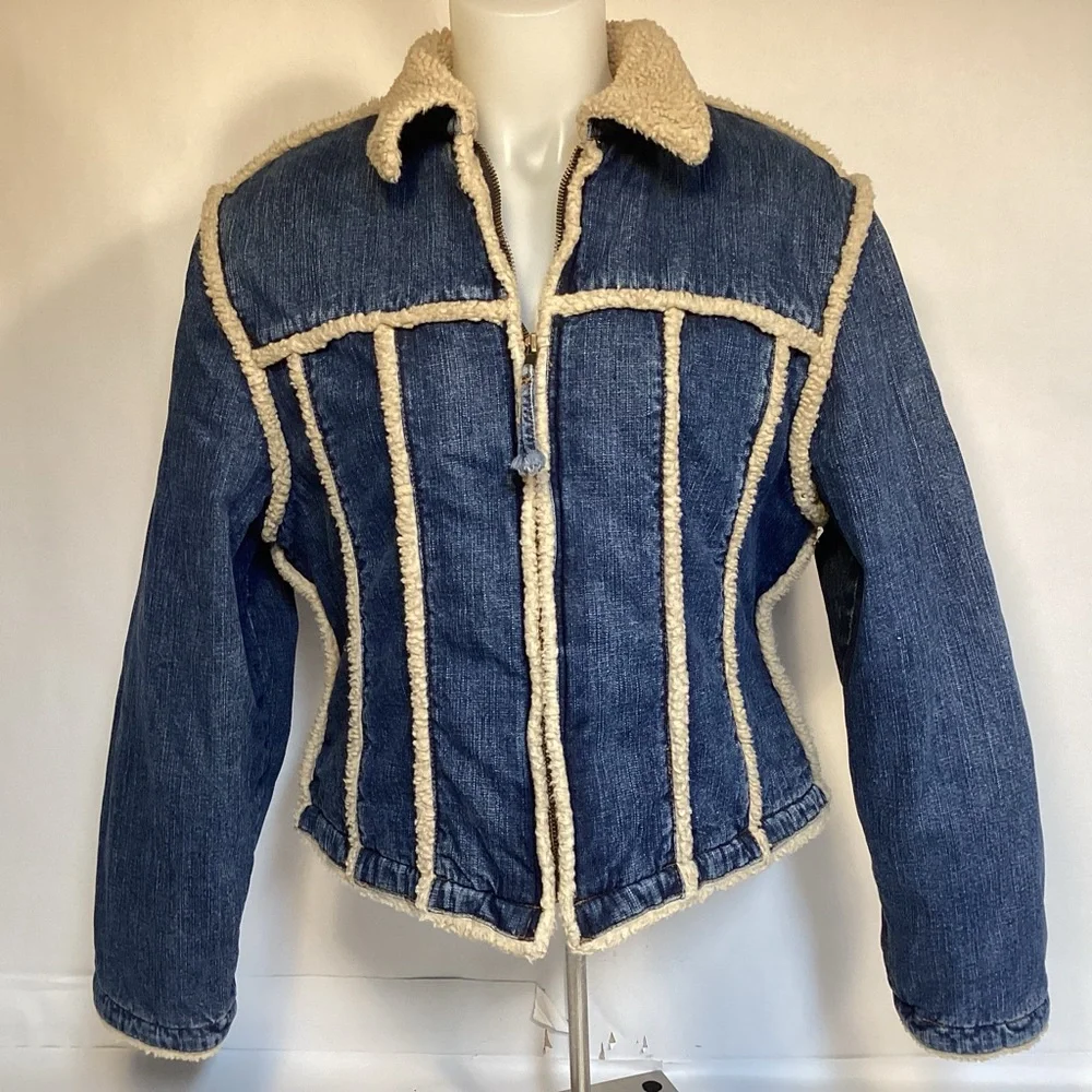 Denim Sherpa Seam Jacket Wrangler Women’s size XL zip up - Picture 1 of 12